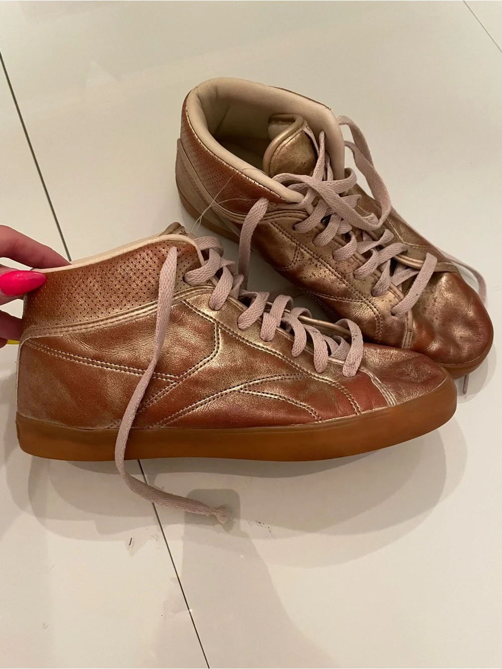 Reebok Metallic Rose Gold High-Top Sneakers